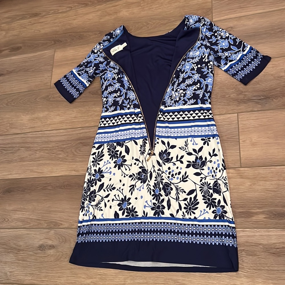 NWOT Eliza J Floral Jersey Shift Dress Blue/White Size 6 - Picture 15 of 16